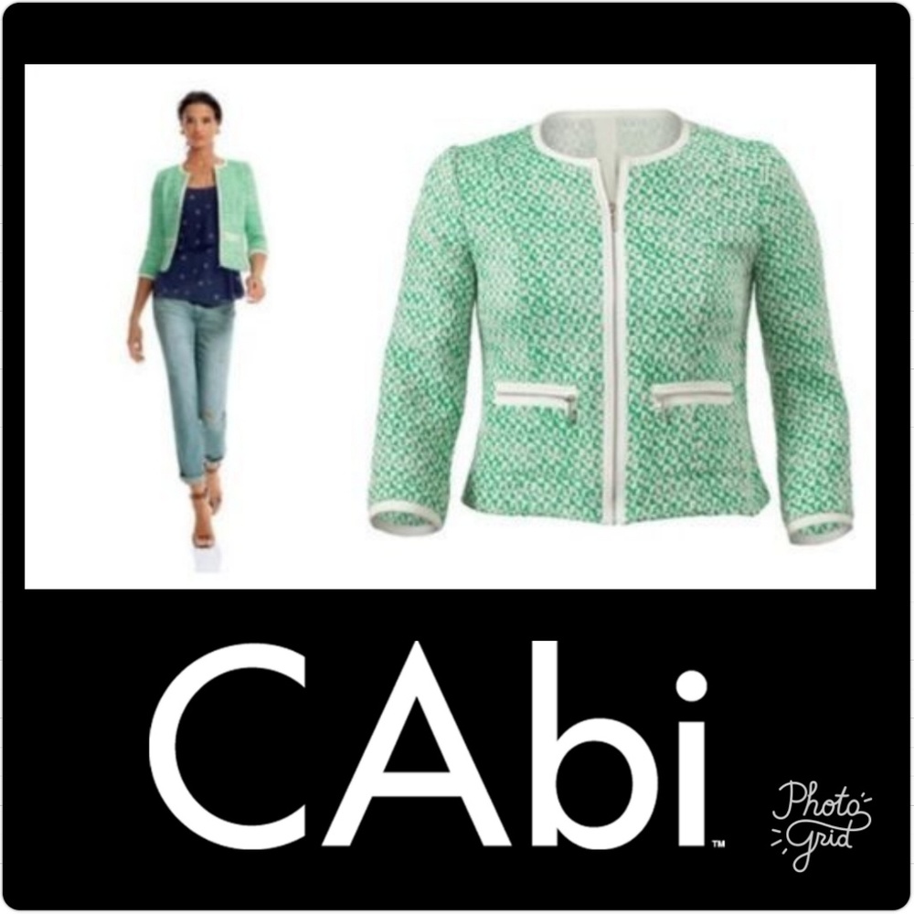 CABI GREEN AND WHITE TWEED JACKET SZ 12
